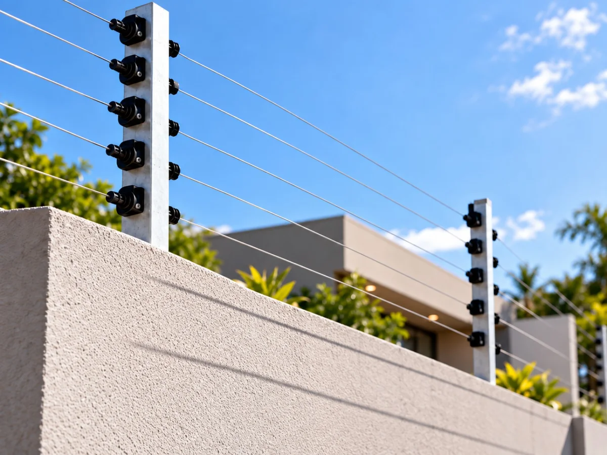 Cerca elétrica residencial instalada em muro moderno
